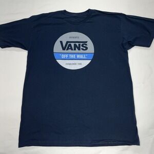 Vans Shirt Men's Large Blue Off The Wall Logo Graphic Tee Crew Neck Short Sleeve